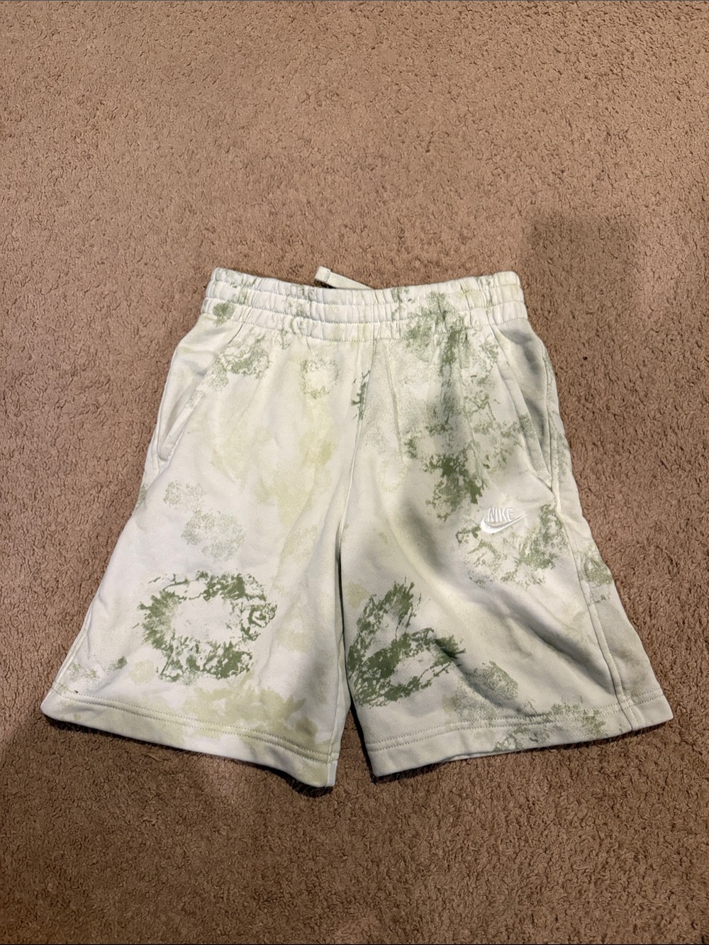 Nike kids White and Light Green Tie-Dye Athletic Shorts